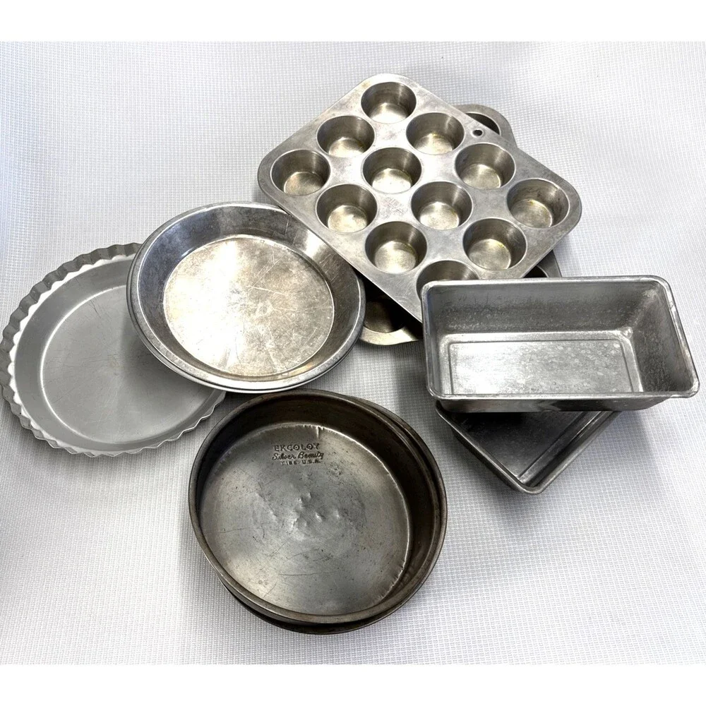 9-Piece Vintage Aluminum Bakeware Set - Mirro Ekcoloy Wear-Ever - MCM Kitchen